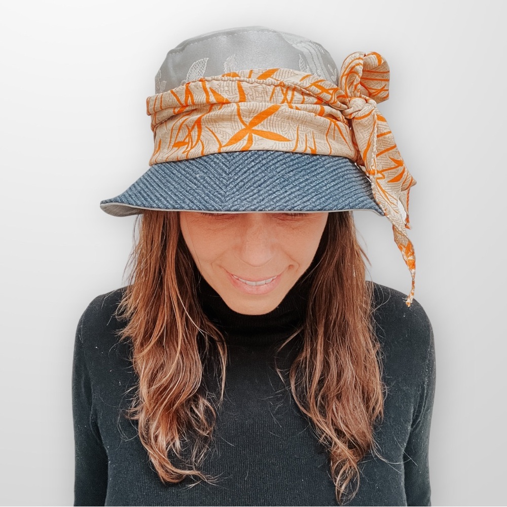 ♻️ Upcycle Hat Women’s Spring Hats with Hair Scarf Eco Friendly Sustaina…